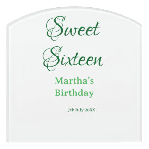 Sweet Sixteen green name date calligraphy boho ret Door Sign