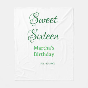 Sweet Sixteen green name date calligraphy boho ret Fleece Blanket