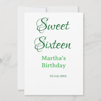 Sweet Sixteen green name date calligraphy boho ret Invitation