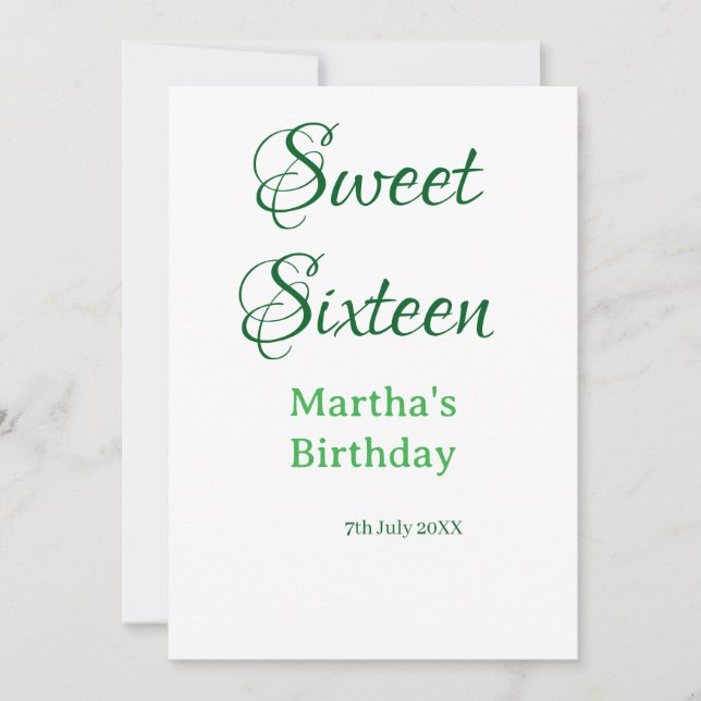 Sweet Sixteen green name date calligraphy boho ret Invitation (Front)