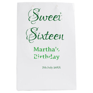 Sweet Sixteen green name date calligraphy boho ret Medium Gift Bag