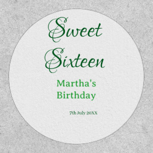 Sweet Sixteen green name date calligraphy boho ret Patch
