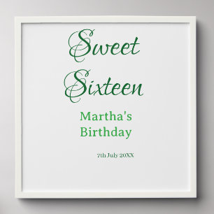 Sweet Sixteen green name date calligraphy boho ret Peel And Stick Photo Tile