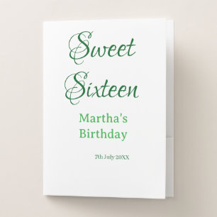 Sweet Sixteen green name date calligraphy boho ret Pocket Folder