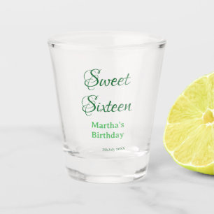 Sweet Sixteen green name date calligraphy boho ret Shot Glass