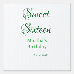 Sweet Sixteen green name date calligraphy boho ret Sign