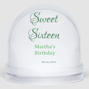 Sweet Sixteen green name date calligraphy boho ret Snow Globe