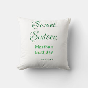 Sweet Sixteen green name date calligraphy boho ret Throw Pillow