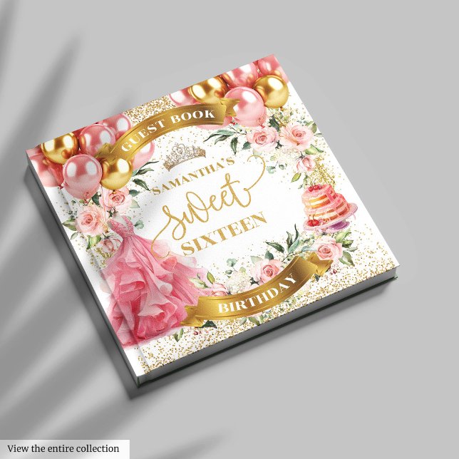 Sweet Sixteen Guest Book Blush Gold Balloons (Sweet Sixteen Guest Book Blush Gold Balloons)