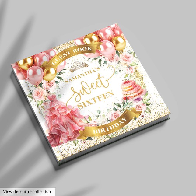 Sweet Sixteen Guest Book Blush Pink Balloons (Chic Blush Gold Guest Book Sweet Sixteen)