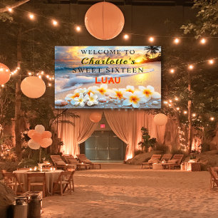 Sweet Sixteen Hawaiian Luau Tropical Beach Flowers Banner