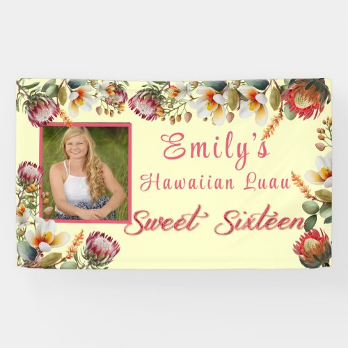 Sweet Sixteen Hawaiian Luau Tropical Flowers Banner