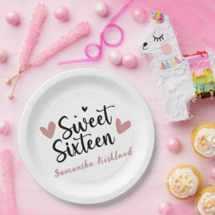 Sweet Sixteen Heart Birthday Paper Plates