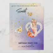 *~* SWEET SIXTEEN Heart Mermaid Pearl 16 Birthday Invitation (Front/Back)