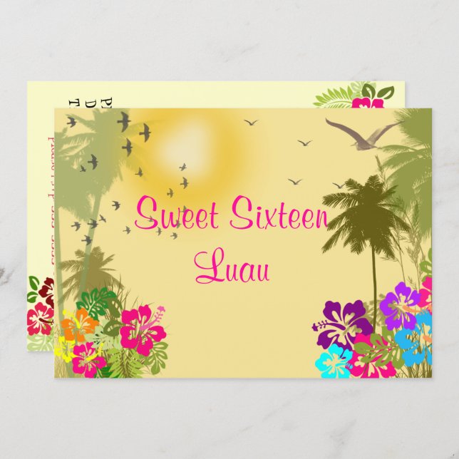 Sweet Sixteen, Hibiscus, Hawaiian Luau Invitation (Front/Back)