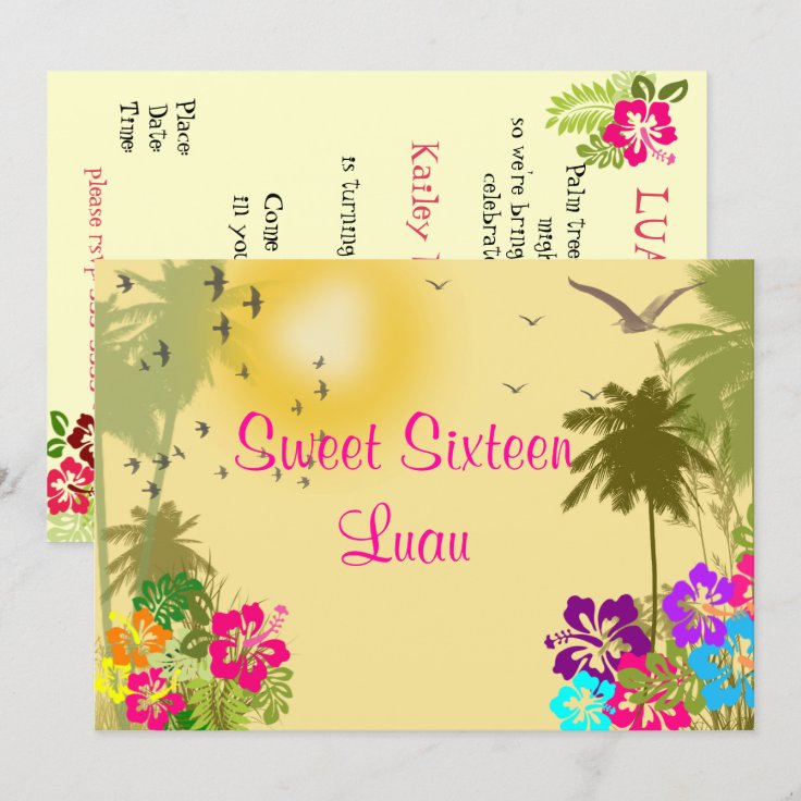 Sweet Sixteen, Hibiscus, Hawaiian Luau Invitation Zazzle