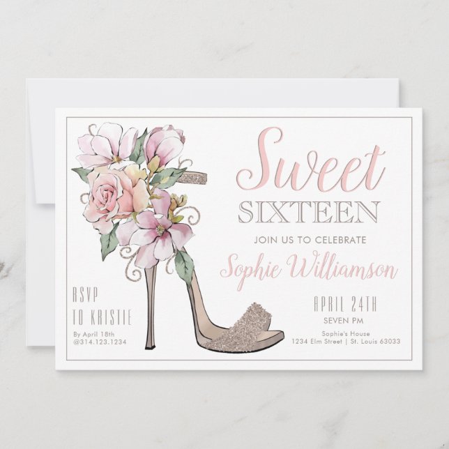 Sweet Sixteen High Heels Birthday Invitation (Front)