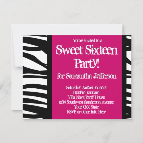Sweet Sixteen, Hot Pink Zebra Personalized Invite