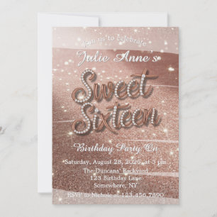 Sweet Sixteen In Rose Gold and Pearls Birthday Invitation