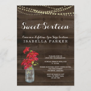 Sweet Sixteen Invitation Christmas Poinsettia