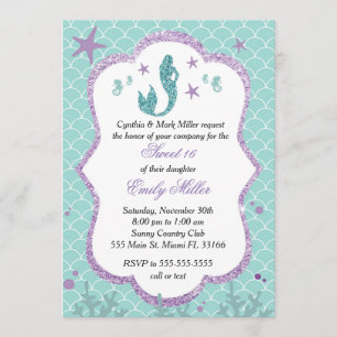 Sweet Sixteen Invitation Mermaid Purple Teal