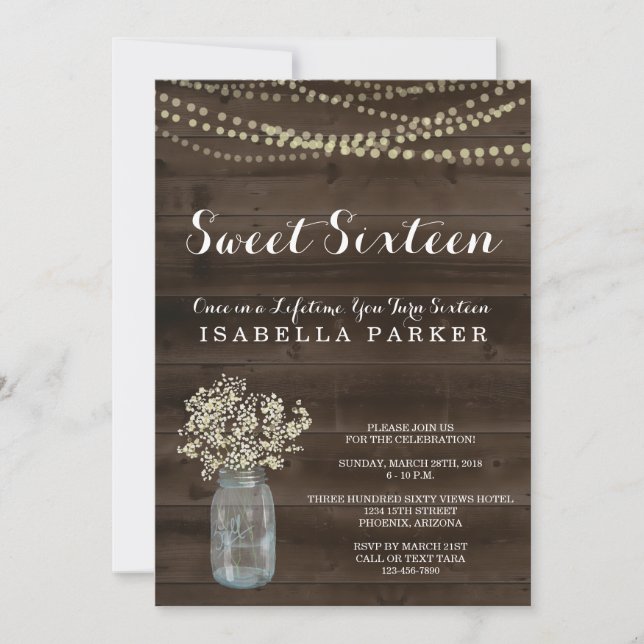 Sweet Sixteen Invitation | Rustic Babys Breath (Front)