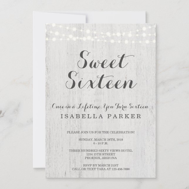 Sweet Sixteen Invitation | Rustic Romantic (Front)