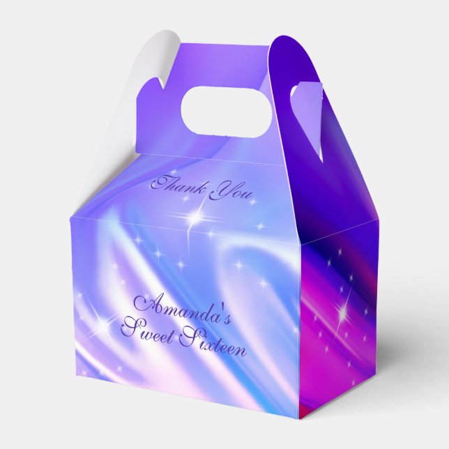 Sweet Sixteen Iridescent Pink Purple Blue Favor Boxes (Front Side)
