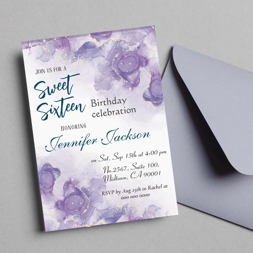 Sweet Sixteen lavender blue purple floral birthday Invitation