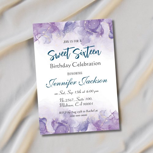Sweet Sixteen lavender blue purple floral birthday Invitation