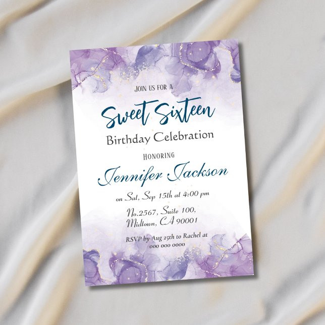 Sweet Sixteen lavender blue purple floral birthday Invitation (Creator Uploaded)