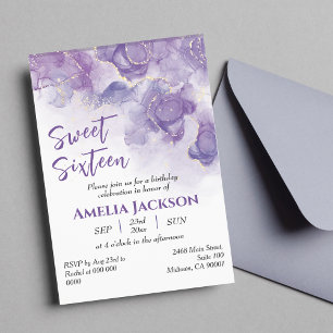 Sweet Sixteen lavender & purple floral birthday Invitation