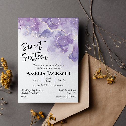 Sweet Sixteen lavender  purple floral birthday Invitation