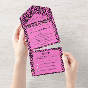 Sweet Sixteen Leopard Print Girly Pretty Pink All In One Invitation