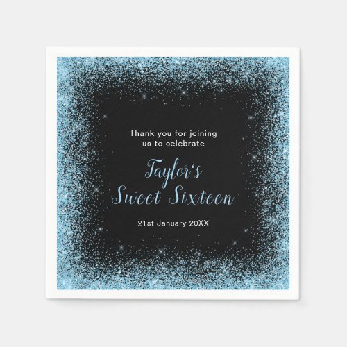 Sweet Sixteen Light Blue Faux Glitter Napkins