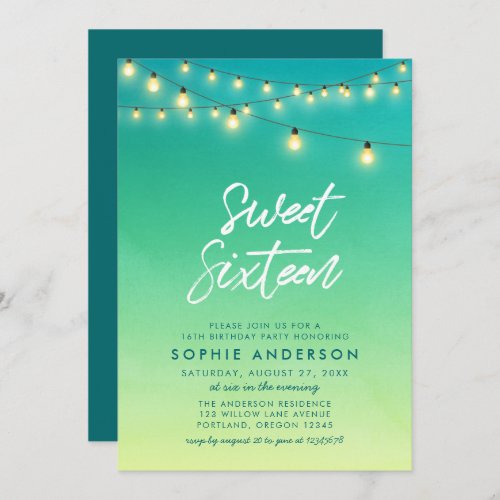 Sweet Sixteen Lights Watercolor Sea Glass Invitation