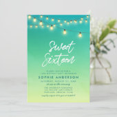 Sweet Sixteen Lights Watercolor Sea Glass Invitation (Standing Front)