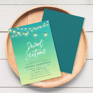 Sweet Sixteen Lights Watercolor Sea Glass Invitation