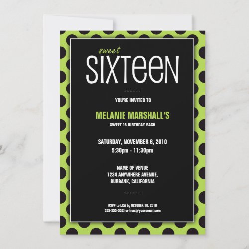 Sweet Sixteen Lime &amp; Black | Party Invitations