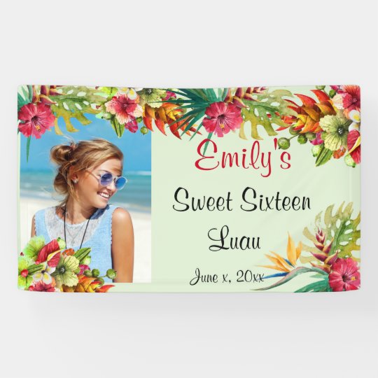 Sweet Sixteen Luau Red Hibiscus Custom Banner Zazzle Com
