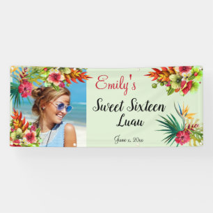 Sweet Sixteen Luau, Red Hibiscus, Custom Banner