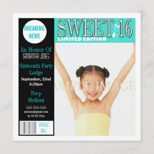 Sweet sixteen magazine aqua PERSONALIZE Invitation