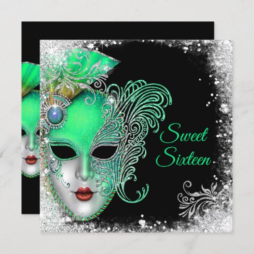 Sweet Sixteen Masquerade Ball Glitter Invitation