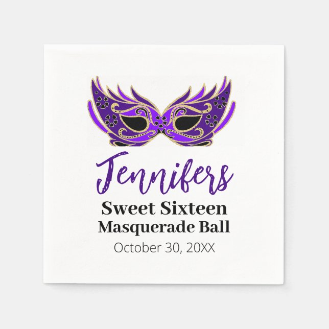 Sweet Sixteen Masquerade Ball Party Napkins (Front)