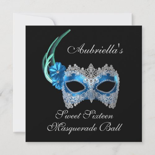 "Sweet Sixteen Masquerade Ball" Turquoise Mask w/  Custom Invites