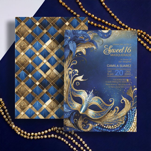 Sweet Sixteen Masquerade Blue Gold ID1032 Invitation (Creator Uploaded)