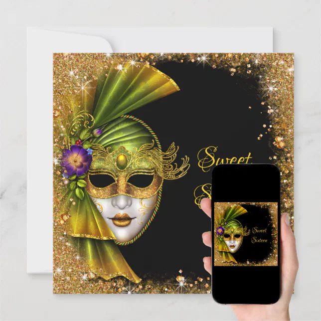 Sweet Sixteen Masquerade Gold Glitter Invitation Zazzle