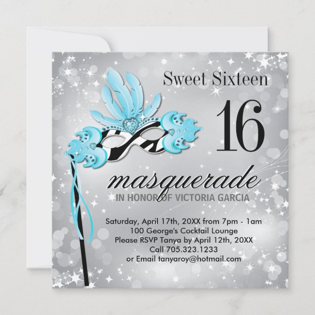 Sweet Sixteen Masquerade Party Invitation (Front)