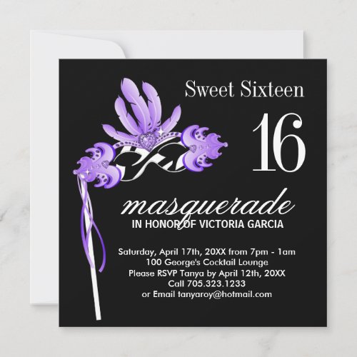 Sweet Sixteen Masquerade Party Invitation