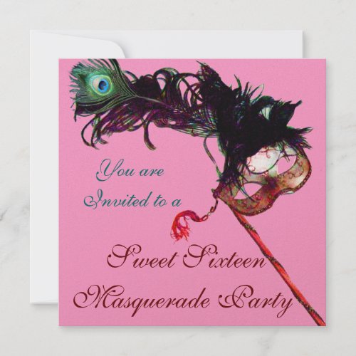 SWEET SIXTEEN MASQUERADE PARTY Pink  Gold Metallic Invitation